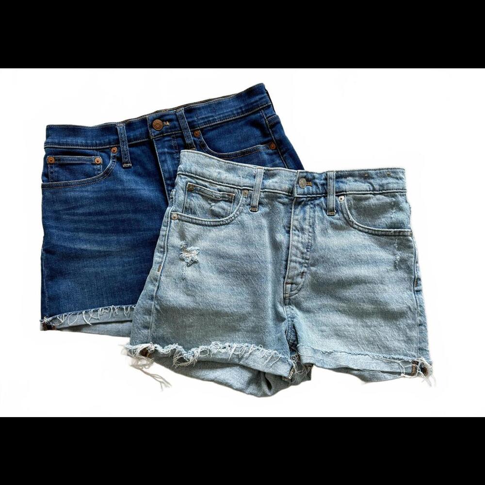 LOT OF 2 High Rise Denim Shorts Size 28 Blue & Light Wash